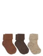 Mp Denmark Wool Rib Baby Socks - 3-Pack Brun