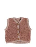 Smallstuff Vest W. Buttons, Bouclé Merino Wool, Rose Rosa