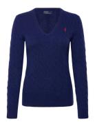 Polo Ralph Lauren Cable-Knit Wool-Cashmere V-Neck Sweater Marinblå