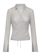 Weekday Long-Sleeved Wrap Poplin Shirt Blå