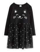 Lindex Dress Mesh Skirt Cat Face Svart