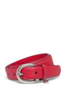 Lauren Ralph Lauren Charm Crosshatch Leather Belt Röd