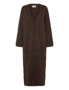 Monki Long Knit V-Neck Cardigan Brun