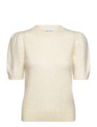 Davida Cashmere Brushed Puff Sleeve T-Shirt Kräm