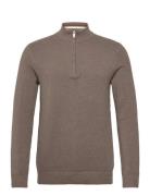 Lindbergh Structure Zip Neck Knit Brun