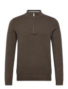 Lindbergh Structure Zip Neck Knit Brun