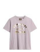 Superdry Luxe Metallic Logo Relaxed Tee Lila