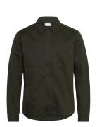 Knowledge Cotton Apparel Twill Zip Overshirt Khaki Green