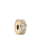 Pandora 14K Gold-Plated Clip With Clear Cubic Zirconia And Silic Grip ...