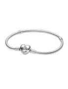 Pandora Silver Bracelet With Heart-Shaped Clasp Silver