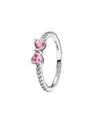 Pandora Bow Sterling Silver Ring With Fancy Pink And Clear Cubic Zirco...