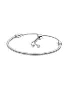 Pandora Snake Chain Sterling Silver Bracelet With Clear Cubic Zirconia...