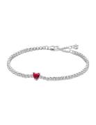 Pandora Heart Sterling Silver Tennis Bracelet With Cherries Jubilee Re...
