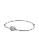 Pandora Silver Bracelet With Heart-Shaped Clasp And Cubic Zirconia Sil...
