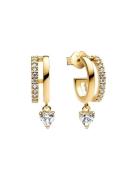 Pandora Heart 14K Gold-Plated Hoop Earrings With Clear Cubic Zirconia ...
