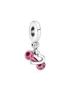 Pandora Dumbbell Sterling Silver Dangle With Transparent Pink Enamel S...