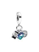 Pandora Camera, Heart And Compass Sterling Silver Triple Dangle With C...