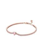 Pandora Heart 14K Rose Gold-Plated Tennis Bracelet With Orchid Pink Cr...