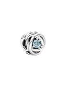 Pandora Sterling Silver Charm With Sea Aqua Blue Crystal Blå