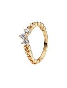 Pandora Regal Tiara 14K Gold-Plated Ring With Clear Cubic Zirconia Gul...