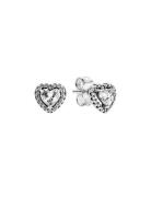 Pandora Heart Sterling Silver Stud Earrings With Clear Cubic Zirconia ...