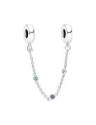 Pandora Sterling Silver Safety Chain With Stellar Blue And Skylight Bl...