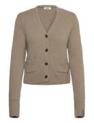 Monki Ribbed V-Neck Cardigan Beige