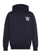 WOOD WOOD Wwcass Aa Chest Print Hoodie Marinblå