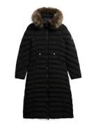 Superdry Fuji Faux Fur Hooded Longline Svart