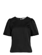 Vila Viellette 2/4 Satin Puff Top - Noos Svart