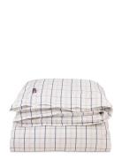 Lexington Home White/Beige/Navy Checked Cotton Poplin Duvet Cover Beig...