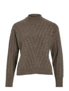Vila Virelli Highneck L/S Cable Knit Top/Bfs Brun