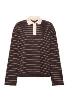 Monki Long-Sleeved Cotton Polo Top Brun