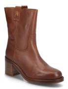 Tommy Hilfiger Riding Lthr Mid Boot Block Heel Brun