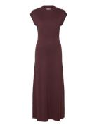 Mango Perkins-Neck Knitted Dress Burgundy