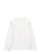 Mango Frills Cotton T-Shirt Vit