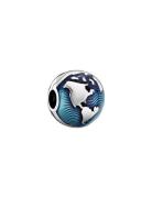 Pandora Globe Sterling Silver Clip With Transparent Blue Enamel Blå