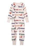 Geggamoja Bamboo Two Way Zip Pyjamas Santa Dogs Kräm