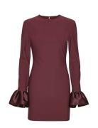 ROTATE Birger Christensen Frill Sleeved Mini Dress Burgundy