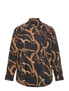 Lauren Women Classic Fit Belting-Print Crepe Shirt Svart