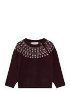 Mango Jacquard Sweater With Buttons Burgundy