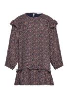 Mango Ruffled Printed Dress Marinblå