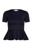 Mango Short-Sleeved Peplum T-Shirt Marinblå
