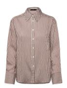 Mango Striped Straight Shirt Brun
