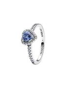 Pandora Heart Sterling Silver Ring With Cornflower Blue Crystal And Cl...