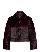 Mango Leather Jacket With Fur Pockets Burgundy