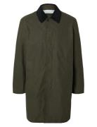 Selected Slhwalter Waxed Cotton Coat Khaki Green
