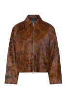 Mango 100% Leather Fur Jacket Brun