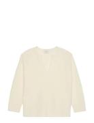 Calvin Klein Boiled Wool Ls V Neck Top Kräm