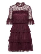 Bubbleroom Frill Lace Dress Burgundy
